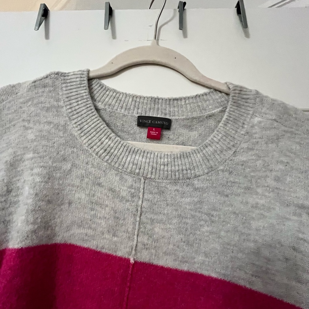 Vince Camuto Pink and Light Gray Colorblock Crewneck Sweater - Picture 3 of 3